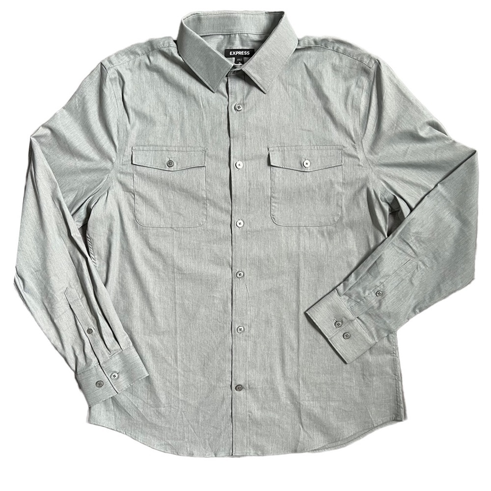 Express Light Gray Button Down Collared Shirt Siz… - image 1